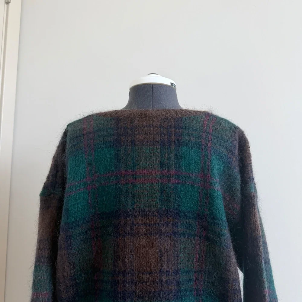 Vintage 90s Paul Harris Mohair Plaid‎ Sweater Size Medium